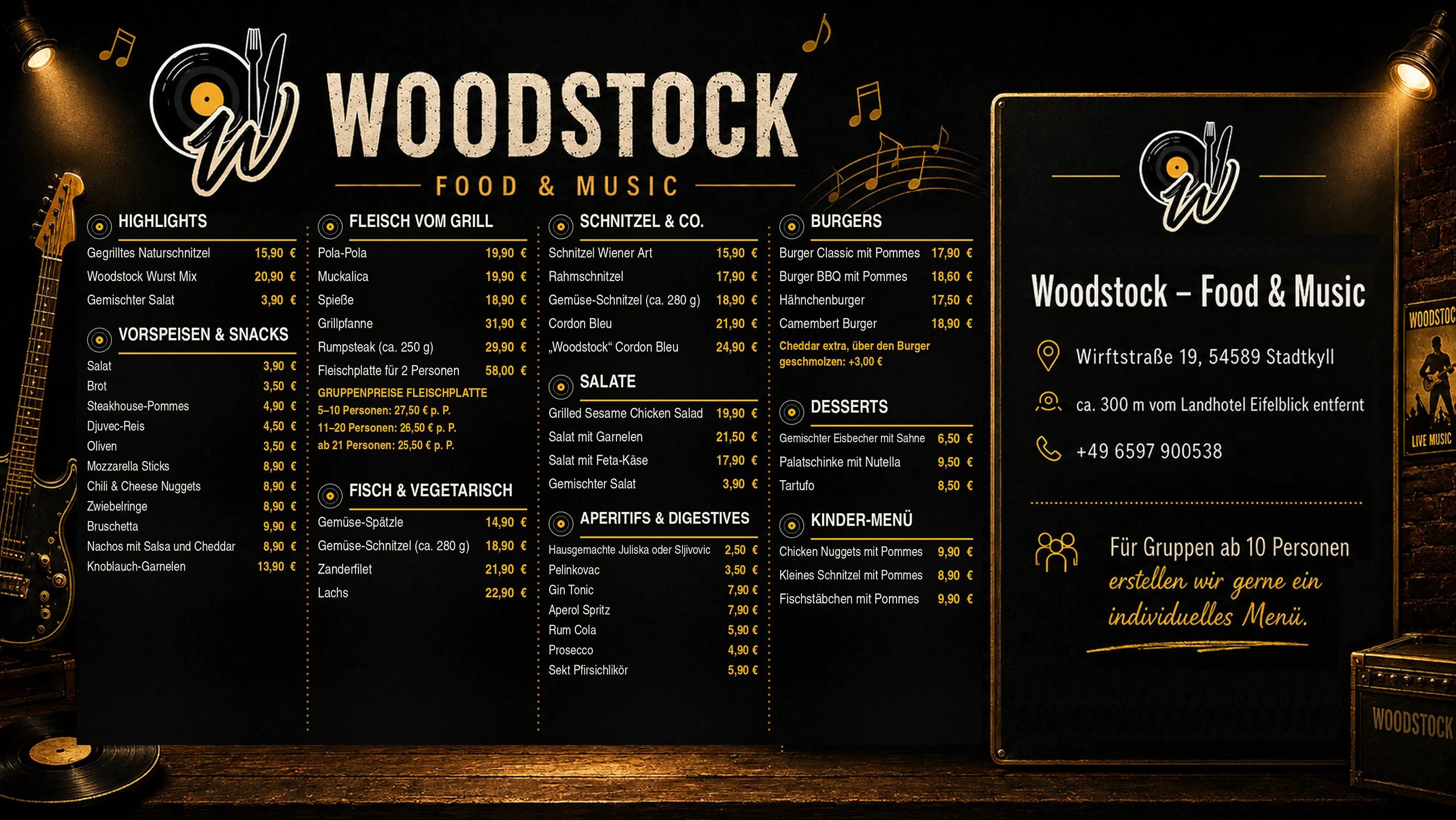 Woodstock Speisekarte aktuell